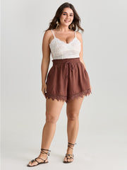 Cotton Lace Hem Drawstring Shorts