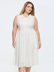 Cotton-Linen Blend Collar Sleeveless Midi Shirt Dress