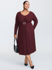 Supersoft Metal Buckle Gathered Waist Midi Dress