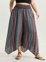 Shirred Colorful Asymmetric Hem Pants