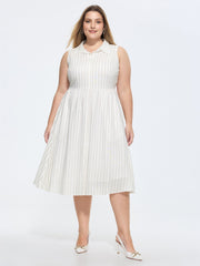 Cotton-Linen Blend Collar Sleeveless Midi Shirt Dress
