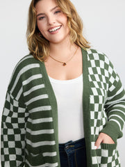 Supersoft Stripe Checkered Pockets Knit Cardigan