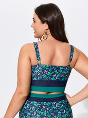 Colorful Floral Print Surplice Neckline Swim Top