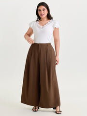 Pleated Flared Plain Pockets Pants