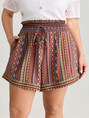 Geometric Striped Drawstring Waist Shorts