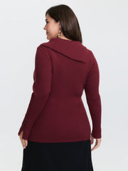 Collar Button Fitted Slit Fitted Pullover