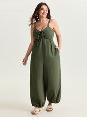 Ruched Adjustable Drawstring Bust Cuffed Jumpsuit