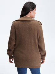 Textured Slant Pockets Zipper-Front Knit Cardigan