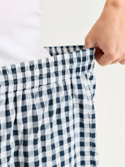 Cotton Checkered Print Wide Leg Pants