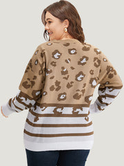 Leopard Striped Elastic Cuffs Pullover