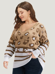 Leopard Striped Elastic Cuffs Pullover