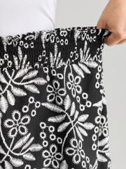 Floral Print Shirred Waist Textured Shorts