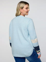 Textured Color Stripe Curvy Hem Pullover