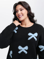 3D Bowknot Jacquard Textured Pullover