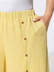 Linen Blend Button Detail Hem Split Sheer Pants