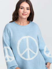 Geometric Pattern Textured Ribbed Hem Pullover