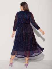 Luxe Mesh Pleated Elastic Waist Wrap Dress