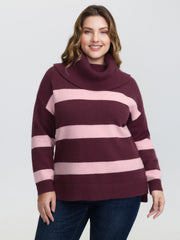 Turtleneck Colorblock Drop Shoulder Pullover