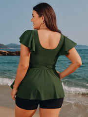 Keyhole Ruched Bodice Fit And Flare Swim Top