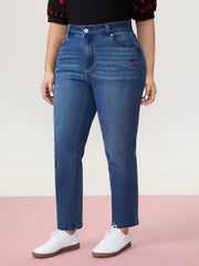 High-Rise Embroidered Straight-Leg Jeans