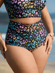 Colorful Leopard Print Overlap Waist Bikini Bottoms