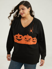 Halloween Graphic Pumpkin V Neck Pullover