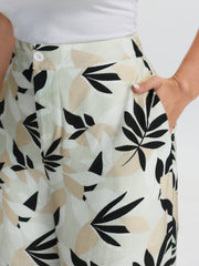 Floral Print Button Straight-Leg Pants