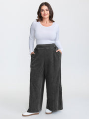 Stretchy Vintage Wash Wide-Leg Pants