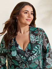 Tropical Breeze Stretchy Sleeve Swim Cover-Up