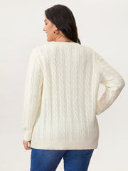 Rosy Lips Embroidery Braided Texture Pullover