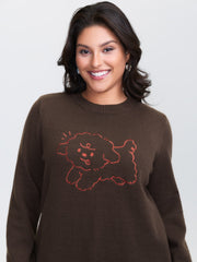 Stretchy Puppy Pattern Embroidered Contrast Pullover