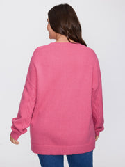 Stretch Cableknit Textured Round Neck Pullover