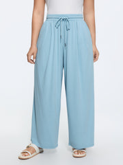 Plain Drawstring Waist Wide Leg Pants