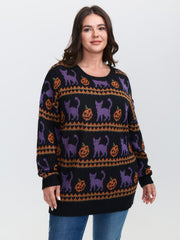 Cat Halloween Print Cozy Pullover
