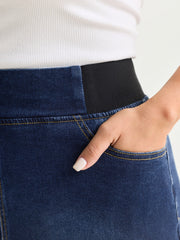 Wide Elastic Waistband Denim Shorts