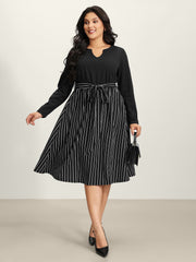 Stripes Color Contrast Belted Midi Dress