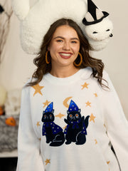 Witch Cat Jacquard Crew Neck Pullover
