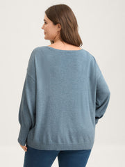 Drop Shoulder Solid Ribbed Pullover
