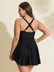 Twist Front Ruched Ruffled Swim Dress