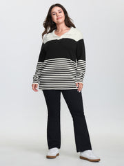 Supersoft Polo Collar Striped Colorblock Pullover