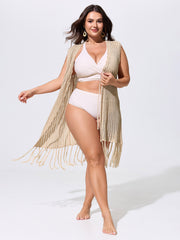 Crochet Textured Tassel Hem Swim Cover-Up