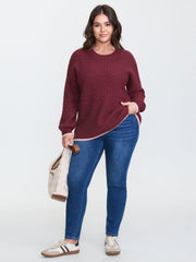 Crisscross Textured Color Contrast Pullover