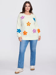 Supersoft Multi-Color Floral Crochet Round Neck Pullover