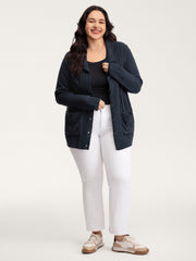 Mixed Texture Cable Stitch Pockets Knit Cardigan