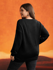 Embroidered Cat In Pumpkin Crew Neck Pullover