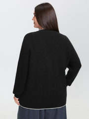 Color Contrast Edged V-Neck Knit Cardigan