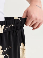 Floral Print Stretchy Waist Wide-Leg Pants