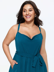 Cowl Neckline Waist-Tie Midi Dress
