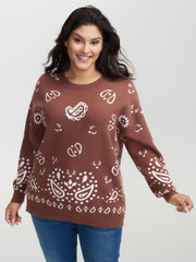 Paisley Print Round Neck Pullover