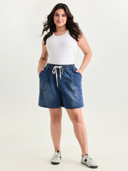 Pull-On Elastic Waist Denim Shorts